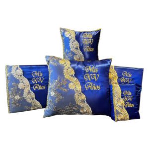 5 Pc Royal Blue and Gold Quinceanera Pillow Set - Elegant Mis 15 Anos Celebration Essentials – Viva Party