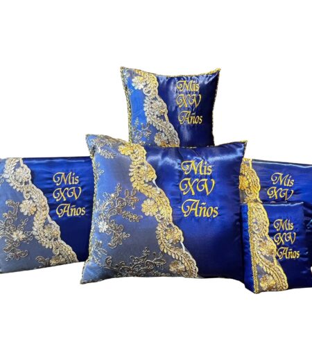 5 Pc Royal Blue and Gold Quinceanera Pillow Set - Elegant Mis 15 Anos Celebration Essentials – Viva Party