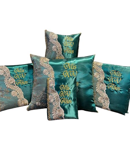 5 Pc Hunter Green and Gold Quinceanera Pillow Set - Elegant Mis 15 Anos Celebration Essentials – Viva Party