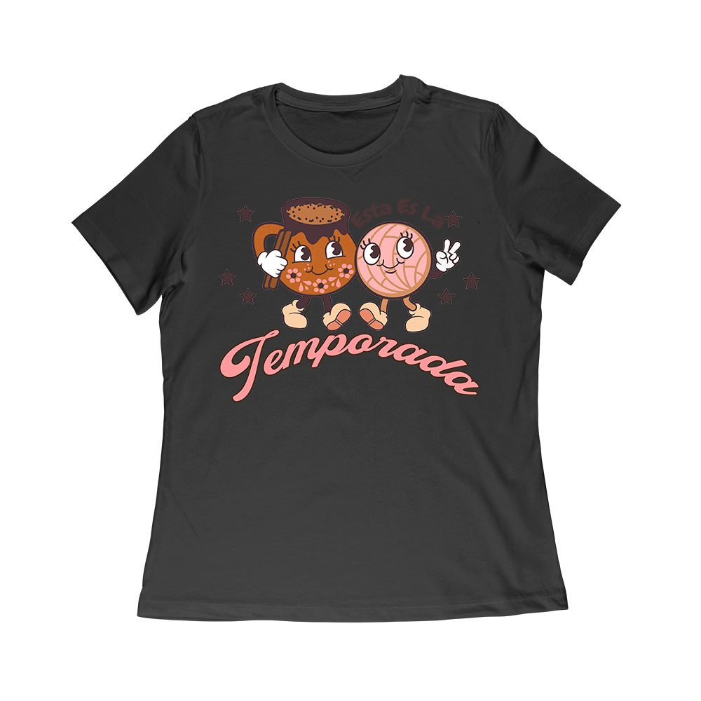 Tksg-01_Wr-Black.jpg Esta Es La Temporada Thanksgiving Rice Bowl And Cookie T-Shirt - Fun Holiday Wear - Perfect Gift For Food Lovers - Comfortable Fit Women Relaxed – Viva Party