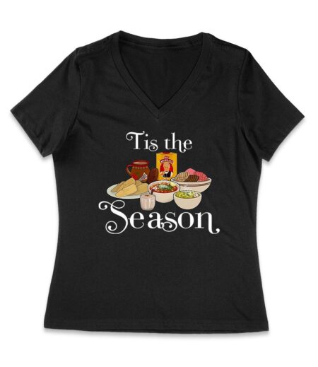 This the Season Foods on the Table Thanksgiving T-Shirt - Fun Holiday Wear - Perfect Gift for Food Lovers - Comfortable Fit Women Jersey V-Neck – Viva Party
