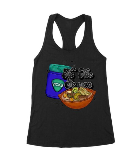 This the Season Vicks Balm Bottle with Food Bowl T-Shirt - Unique Holiday Wear - Perfect Gift for Fun-Loving Foodies - Cozy Fit Women's Racerback Tank Top – Viva Party