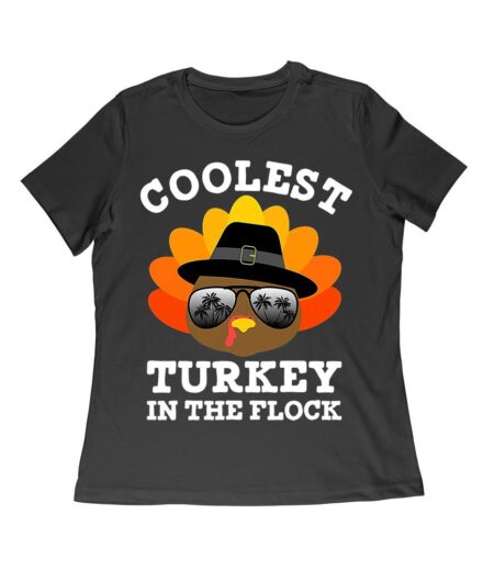 Coolest Turkey in the Flock Thanksgiving T-Shirt - Fun Holiday Wear - Perfect for Turkey Lovers - Stand Out in Style Women Relaxed – Viva Party