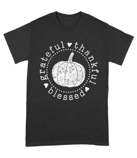 Grateful Thankful Blessed T-Shirt with Pumpkin Design - Perfect Thanksgiving Wear - Celebrate in Style - Cozy and Comfortable Fit Unisex Adult – Viva Party