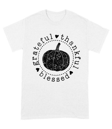 Grateful Thankful Blessed T-Shirt with Pumpkin Design