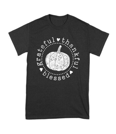 Grateful Thankful Blessed T-Shirt with Pumpkin Design - Perfect Thanksgiving Wear - Celebrate in Style - Cozy and Comfortable Fit Unisex Youth – Viva Party
