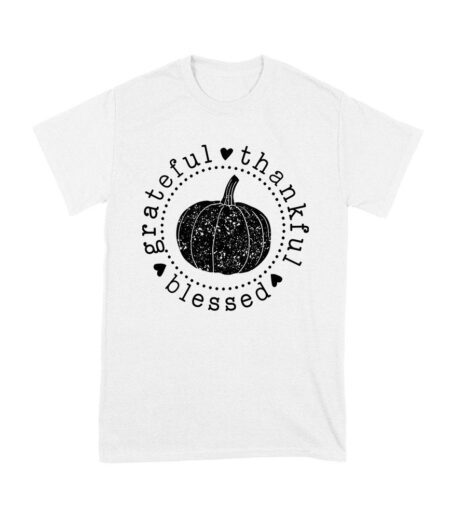 Grateful Thankful Blessed T-Shirt with Pumpkin Design