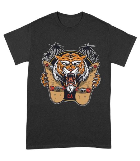 Roaring Tiger CA Skateboarding T-Shirt - Bold Urban Design for Skaters Unisex Adult – Viva Party