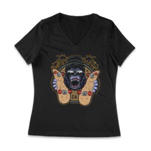 Fierce Gorilla Skateboarding California Tee - Unique Urban Graphic for Skaters Women Jersey V-Neck – Viva Party