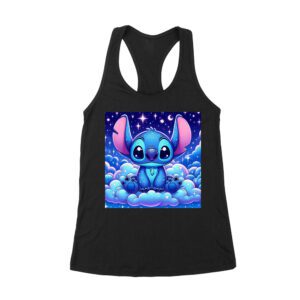 Adorable Galactic Blue Stitch T-Shirt - Cute Starry Night Cartoon Design for Kids and Adults Women's Racerback Tank Top – Viva Party