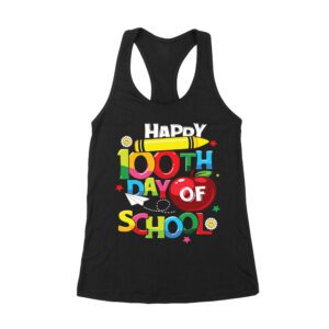 Happy 100th Day of School T-Shirt - Fun and Colorful Kids Milestone Design Women's Racerback Tank Top – Viva Party