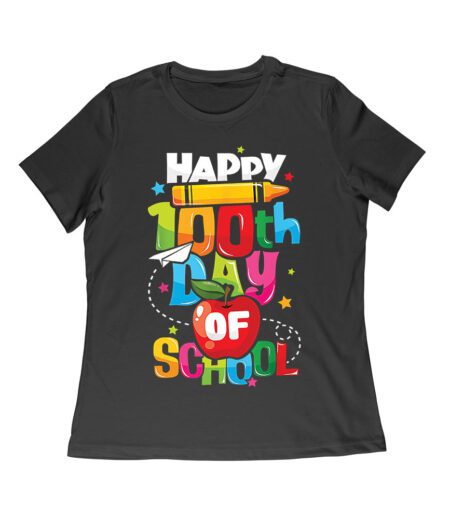 Happy 100th Day of School T-Shirt - Apple and Pencil Fun Milestone Design for Kids and Teachers Women Relaxed – Viva Party
