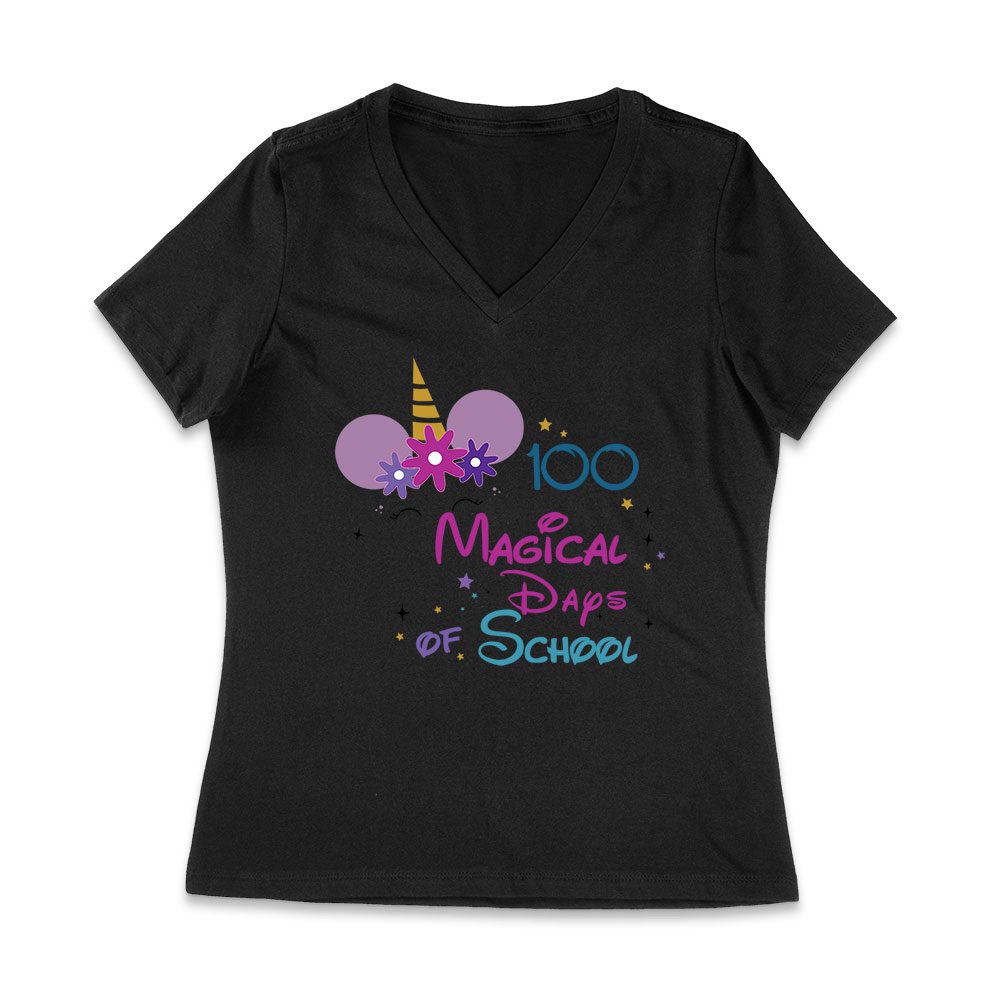 Dos-12_Wvn-Black.jpg 100 Magical Days Of School Unicorn Shirt | Celebrate 100 Days With Unicorn Design T-Shirt Women Jersey V-Neck – Viva Party