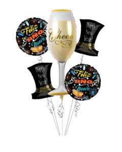 Happy New Year Magic Hat, Cheers Feliz Ano Nuewo Balloon Bouquet - 5 Balloons – Viva Party