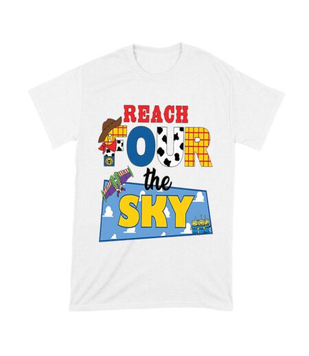 story toy fourth birthday shirt buzz lightyear birthday outfit story toy four shirt girl boy story toy shirt reach four the sky birthday top Unisex Toddler