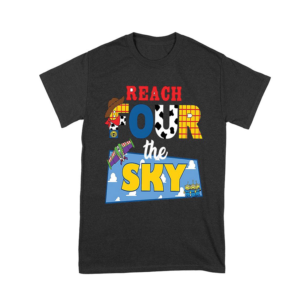 Cart-48_Y-Black.jpg Story Toy Fourth Birthday Shirt Buzz Lightyear Birthday Outfit Story Toy Four Shirt Girl Boy Story Toy Shirt Reach Four The Sky Birthday Top Unisex Youth – Viva Party