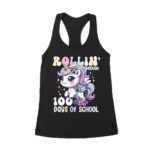 Adorable Unicorn 100 Days of School T-Shirt - Rollin' Through Milestones with Cute Roller Skates Women's Racerback Tank Top – Viva Party
