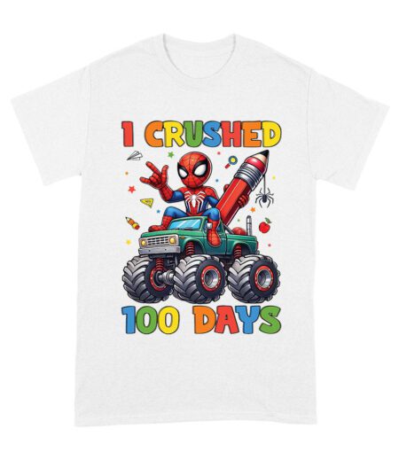 I Crushed 100 Days of School T-Shirt ? Fun Monster Truck & Superhero-Inspired Outfit for Kids & Teachers Unisex Adult