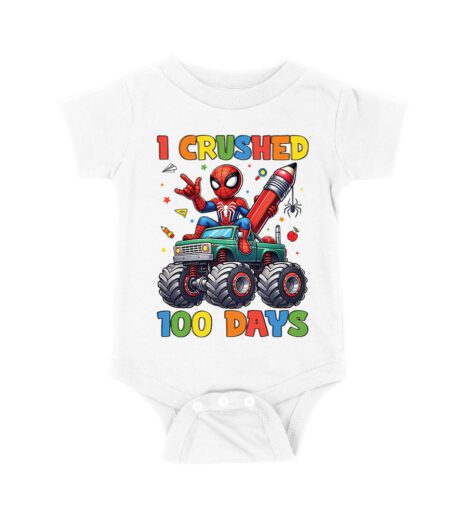 I Crushed 100 Days of School T-Shirt ? Fun Monster Truck & Superhero-Inspired Outfit for Kids & Teachers Unisex Baby Jersey