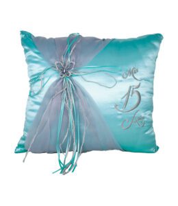 Aqua and Silver 5 Piece Quinceanera Set Mis Quince Set with Kneeling Pillow, Tiara Pillow, Guestbook, Photo Album, Spanish Bible, My Sweet 15 Decorations