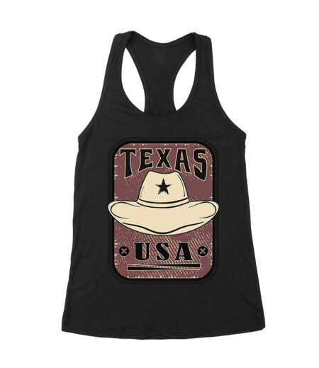Texas USA Cowboy Hat Design - Vintage Western Style T-Shirt for Texas Pride and Souvenir Lovers Women's Racerback Tank Top – Viva Party