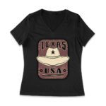 Texas USA Cowboy Hat Design - Vintage Western Style T-Shirt for Texas Pride and Souvenir Lovers Women Jersey V-Neck – Viva Party