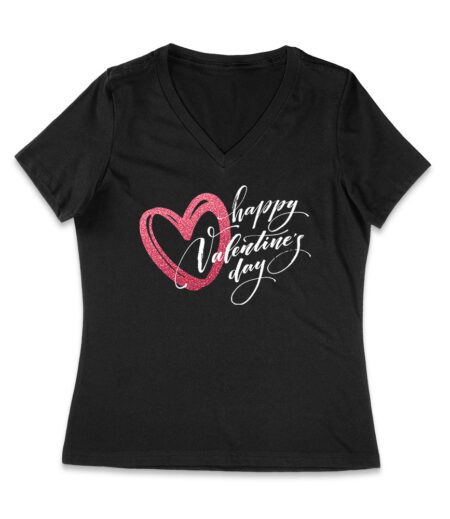 Happy Valentine's Day T-Shirt - Romantic Heart Design, Cute Love Gift Idea for Couples, Perfect Outfit for Him or Her Women Jersey V-Neck – Viva Party