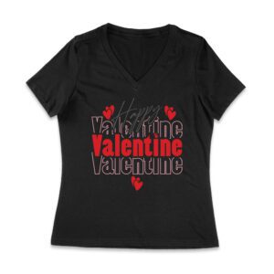 Happy Valentine T-Shirt - Romantic Heart Design, Cute Gift for Couples, Perfect Love-Themed Outfit for Him or Her Women Jersey V-Neck – Viva Party