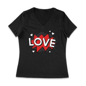 Love T-Shirt - Bold Comic Style Design, Cute Valentine's Day Gift, Fun Romantic Outfit for Couples, Him or Her Women Jersey V-Neck – Viva Party