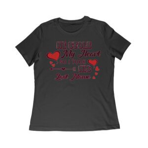 Romantic Valentine T-Shirt - He Stole My Heart So I Took His Last Name Design Women Relaxed – Viva Party