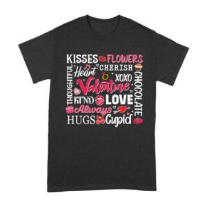 Kisses, Flowers, and Cherish T-Shirt - Thoughtful Valentine's Day Gift with Heart, XOXO, and Love Design for Couples, Women, and Men Unisex Adult – Viva Party