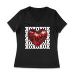 XOXO with Red Heart T-Shirt - Cute Love-Themed Design for Women, Men, Couples, and Valentine's Day Gift Women Jersey V-Neck – Viva Party