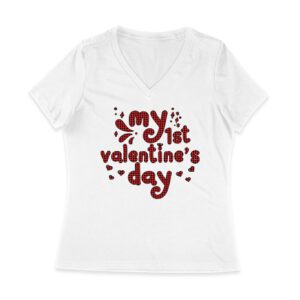 My 1st Valentine's Day T-Shirt ? Adorable Baby Valentine's Outfit, Cute First Love Gift Women Jersey V-Neck