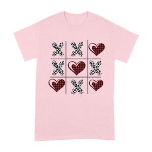 Valentine's Day T-Shirt ? Plaid Hearts & Leopard Print XO Design, Cute Romantic Gift for Couples Unisex Adult