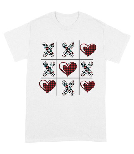 Valentine's Day T-Shirt ? Plaid Hearts & Leopard Print XO Design, Cute Romantic Gift for Couples Unisex Adult