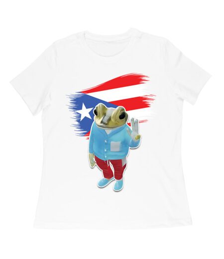 Bad Bunny Inspired Frog with Puerto Rico Flag Graphic T-Shirt, Trendy Design, Comfortable Cotton Tee, Cool Style for Music and Culture Lovers Women Relaxed