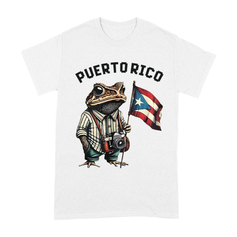 Debi Tira M?s Fotos Frog with Frog Puerto Rico Flag T-Shirt, Trendy Graphic Design, Comfortable Cotton Tee, Fun Style for Culture and Frog Lovers Unisex Adult