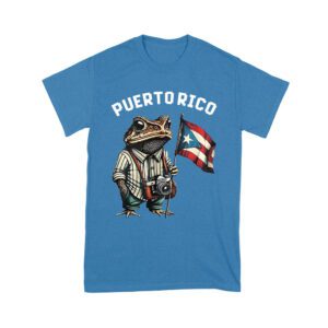 Debi Tira M?s Fotos Frog with Frog Puerto Rico Flag T-Shirt, Trendy Graphic Design, Comfortable Cotton Tee, Fun Style for Culture and Frog Lovers Unisex Youth