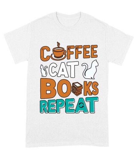 Coffee Cat Books Repeat T-Shirt