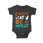 Coffee Cat Books Repeat T-Shirt - Cozy Book Lover Tee for Readers, Cat Owners, Caffeine Addicts, Literary Fans, and Relaxation Enthusiasts Unisex Baby Jersey – Viva Party