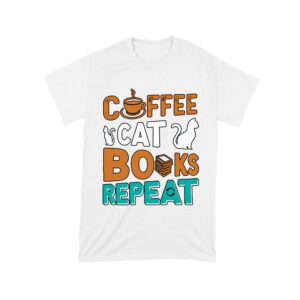 Coffee Cat Books Repeat T-Shirt