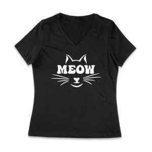 Meow T-Shirt - Cute Cat Lover Tee for Feline Fans, Pet Owners, Kitten Enthusiasts, Animal Lovers, and Funny Cat Gift Women Jersey V-Neck – Viva Party