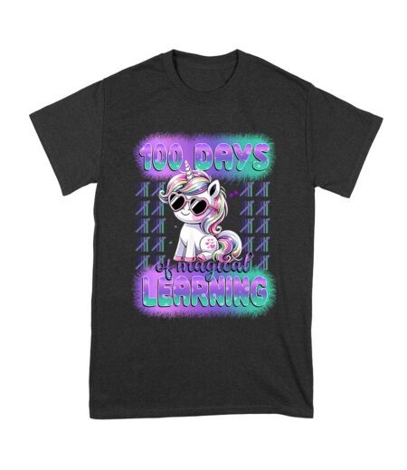 100 Days of Magical Learning Unicorn T-Shirt, Cute 100th Day of School Shirt, Fun Fantasy School Celebration Outfit for Kids and Teachers Unisex Youth – Viva Party