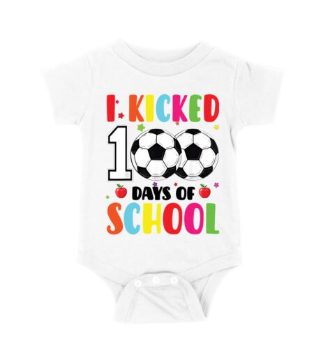 I Kicked 100 Days of School T-Shirt, Fun 100th Day Celebration Shirt, Cool School Milestone Shirt for Kids, Back to School Outfit Unisex Baby Jersey