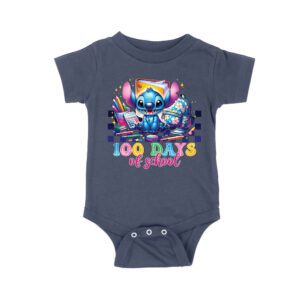 100 Days of School Cute Blue Creature T-Shirt, Fun Classroom Celebration Shirt, Adorable Back to School Outfit for Kids and Teachers Unisex Baby Jersey