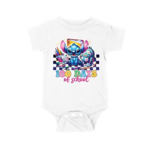 100 Days of School Cute Blue Creature T-Shirt, Fun Classroom Celebration Shirt, Adorable Back to School Outfit for Kids and Teachers Unisex Baby Jersey