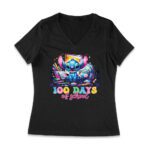 100 Days of School Cute Blue Creature T-Shirt, Fun Classroom Celebration Shirt, Adorable Back to School Outfit for Kids and Teachers Women Jersey V-Neck – Viva Party