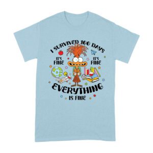 I Survived 100 Days of School T-Shirt, Funny Everything is Fine Shirt, 100th Day Celebration Outfit for Kids, Teachers, and Students Unisex Adult