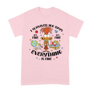 I Survived 100 Days of School T-Shirt, Funny Everything is Fine Shirt, 100th Day Celebration Outfit for Kids, Teachers, and Students Unisex Adult