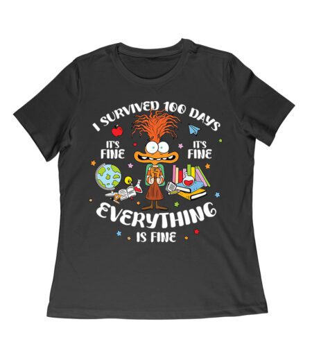 I Survived 100 Days of School T-Shirt, Funny Everything is Fine Shirt, 100th Day Celebration Outfit for Kids, Teachers, and Students Women Relaxed – Viva Party